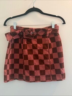 wild fable Checkerboard Mini Skirt with Belt - Burgundy